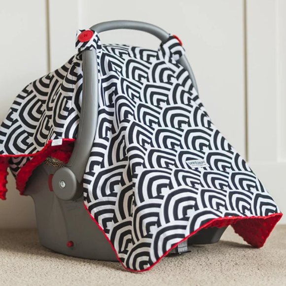 Classic Carseat Canopy Minky-lined Carseat Cover - 2 available red or gray minky - Picture 1 of 10